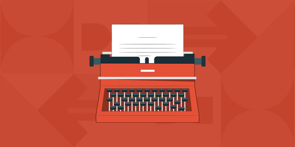 Vintage typewriter concept symbolizing the value of user-generated content and customer testimonials on a red vibrant background.