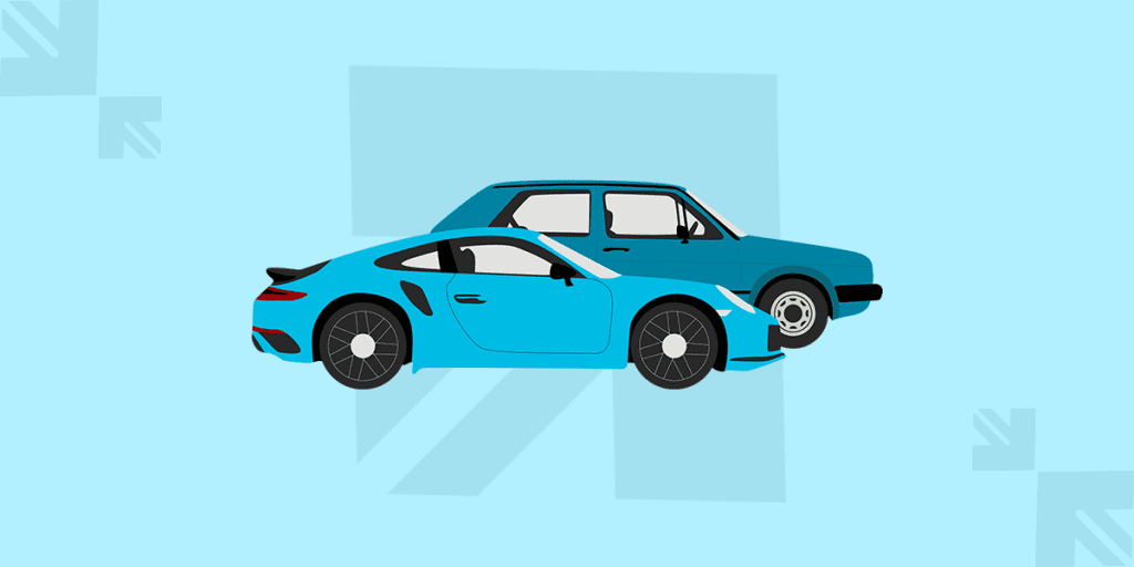 Classic vs. modern car visual for 'Car Brand History and Trivia', engaging car enthusiasts with fascinating facts, enriching dealership blog content.