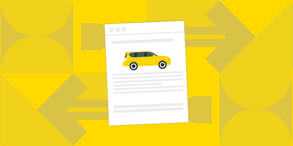 Graphic representation of a yellow car on a simulated blog post, illustrating the concept of what car dealership blogging entails.