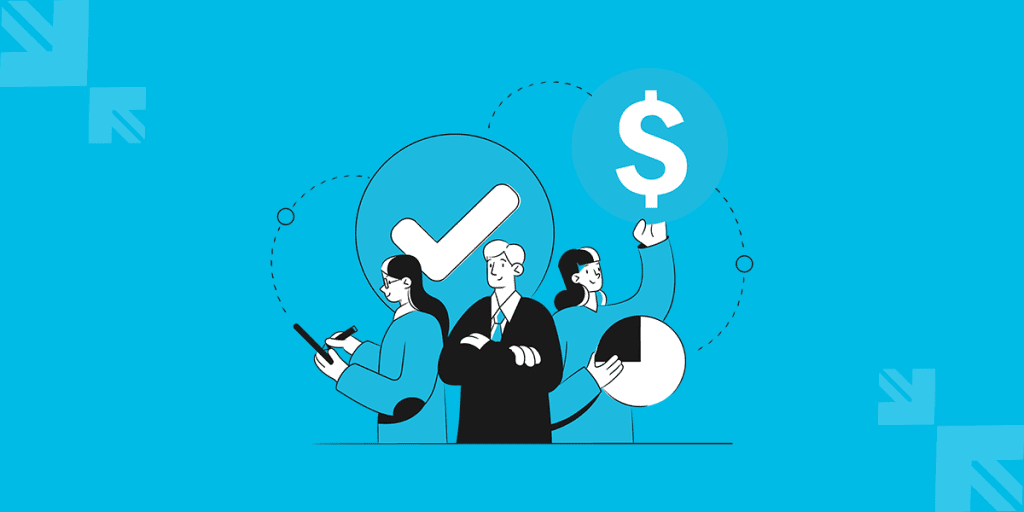 Illustration of a successful team with financial icons, representing the benefits of maintaining a car dealership blog for business growth.