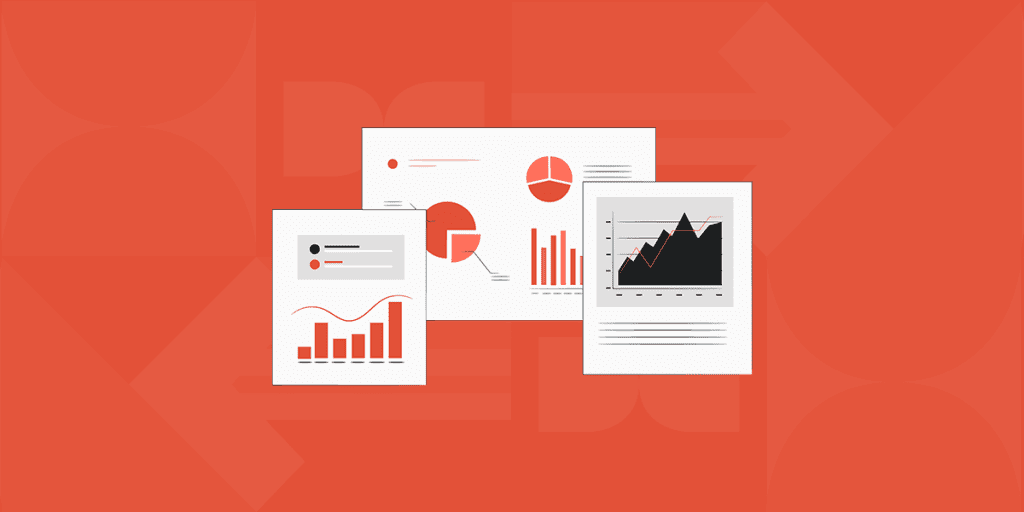 SEO optimization icons and dashboards, on a red background indicating the importance of SEO strategies for social media.