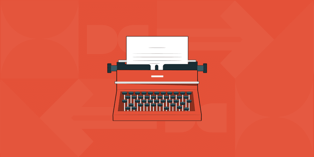 An illustration of a typewriter and a paper inside it, representing influencer marketing for car dealership promotion.