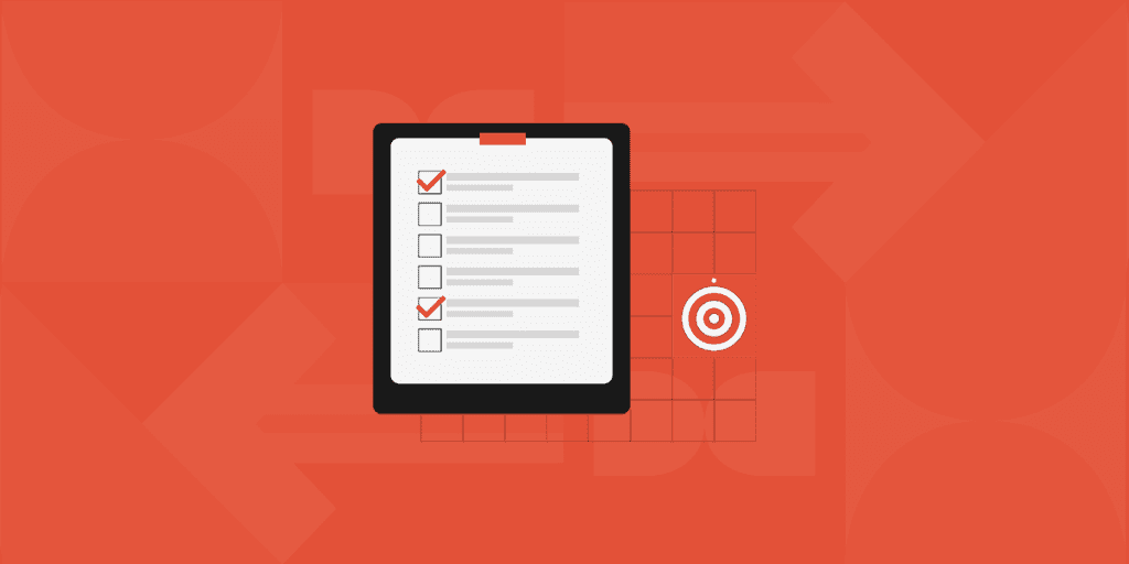 A checklist complete with tick marks beside goals listed, reflecting the planning phase of a car dealership’s digital marketing strategy.